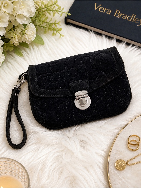 Vera Bradley Handbags - Vera Bradley Black Quilted Wristlet Floral RFID Wallet Clutch Small Purse